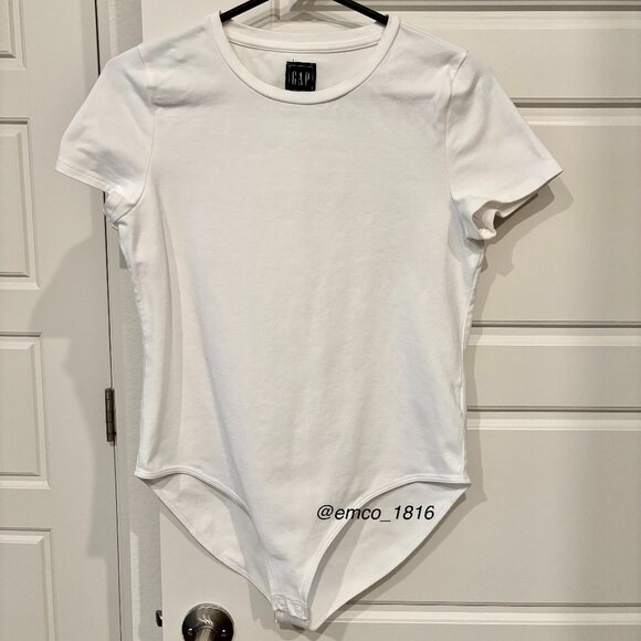 Gap Modern White Crew Neck Short Sleeve T-Shirt Bodysuit, L - Picture 1 of 5